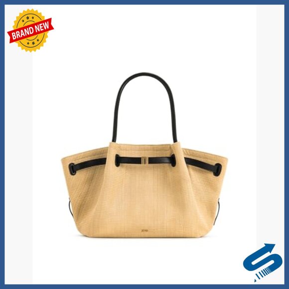 Medium Tote Bag with Gold Hardware, Artificial Raffia, Shoulder Strap - Picture 7 of 7